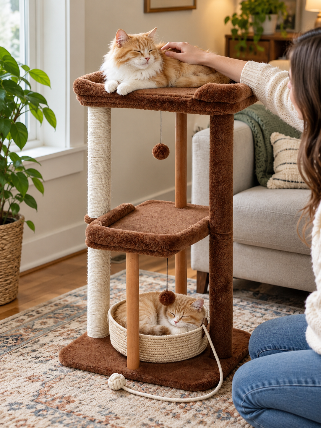 Modern Wood Cat Tree in an everyday home setting